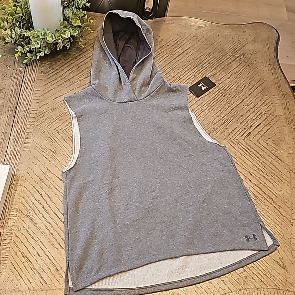 Under Armour gray terry sleeveless hoodie M NWT